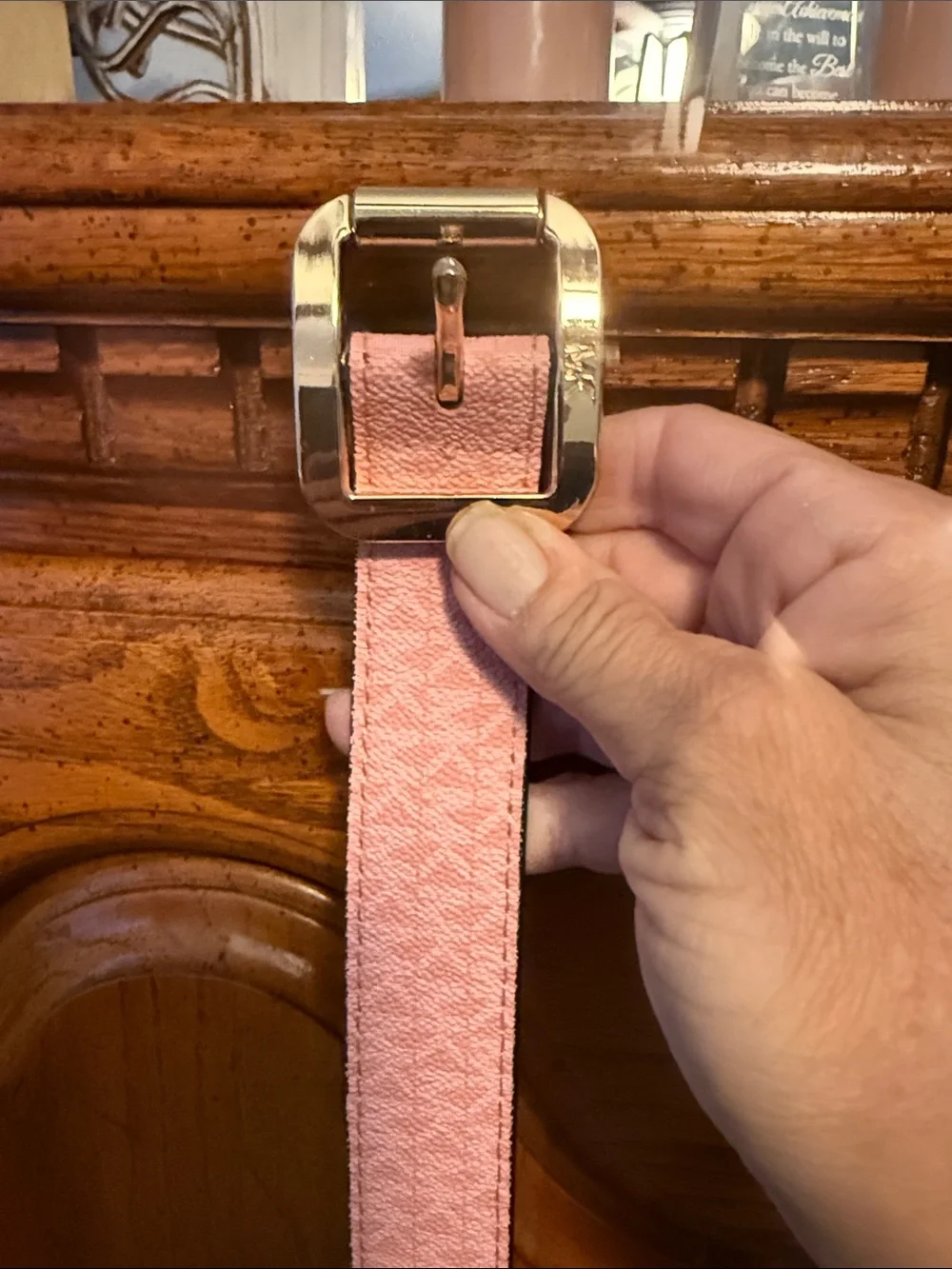 Michael Kors Pink Leather Belt with Gold Buckle